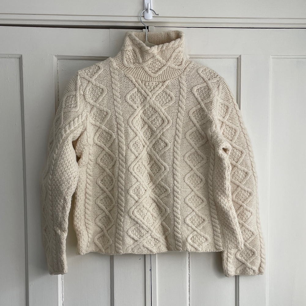 Classic Cream Cable-Knit Turtleneck Sweater